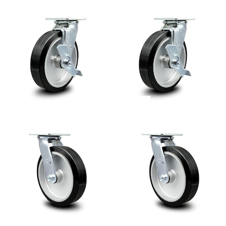 Service Caster 8 Inch Rubber on Aluminum Caster Set with Ball Bearings 4 Swivel Lock 2 Brake SCC-30CS820-RAB-TLB-BSL-2-BSL-2